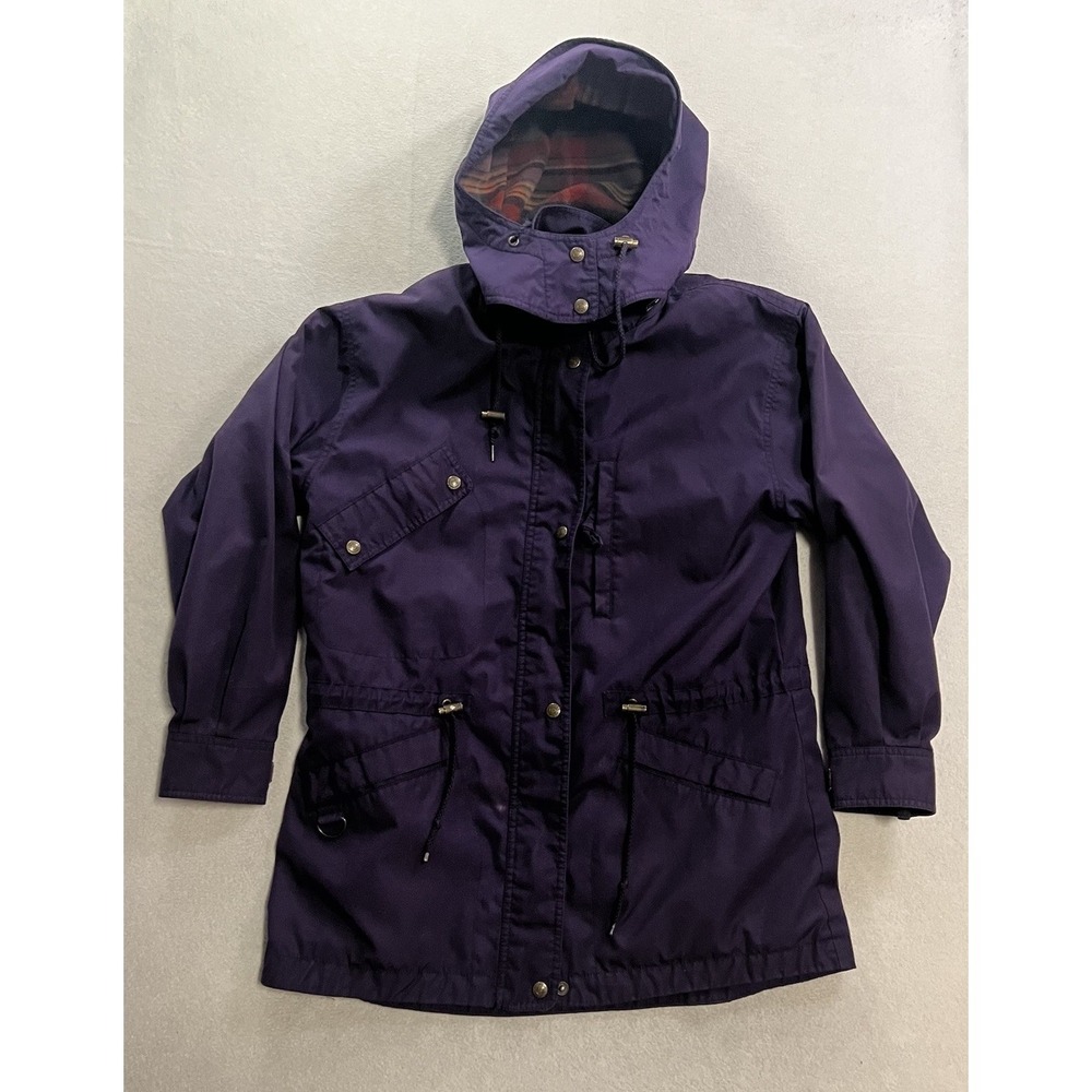 VTG Eddie Bauer Mountain Parka Coat Adult Size Medium Purple Plaid Wool Lining